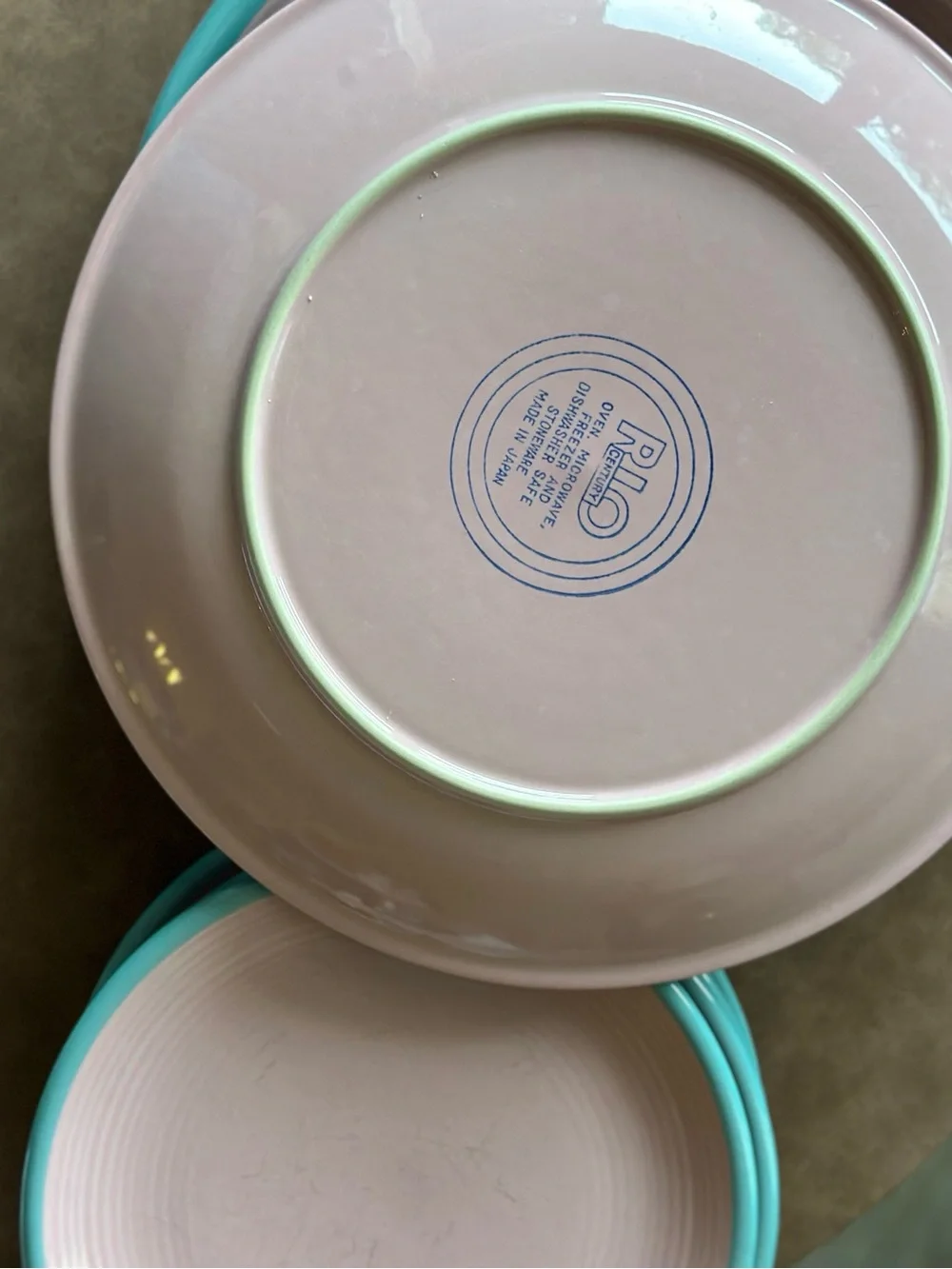 RIO Pink and Turquoise Rim Ceramic Dinner Plate Set
